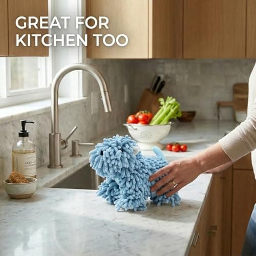 FAGOBI Cute Dog Chenille Hand Towel, 3D Fuzzy Puppy Hangable Ball Hand Towel Microfiber Super Soft Absorbent Bathroom & Kitchen Towels with Hanging Loop, Can Be Placed on the Sink Countertop (Blue) - Thumbnail 4