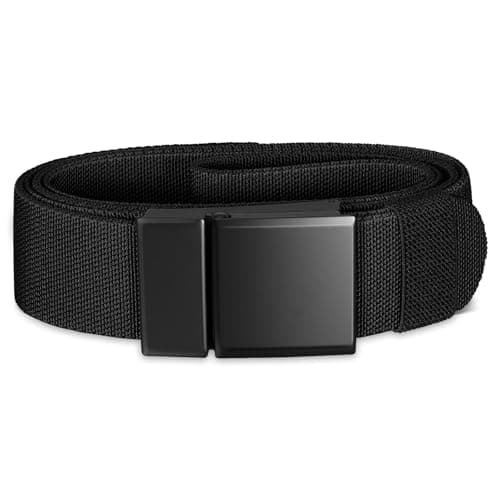 SANSTHS Mens Belt 1.5", Casual Web Golf Ratchet Belts for Men, Stretch Nylon Work Belts with Flip Top Buckle, Black - Image 1