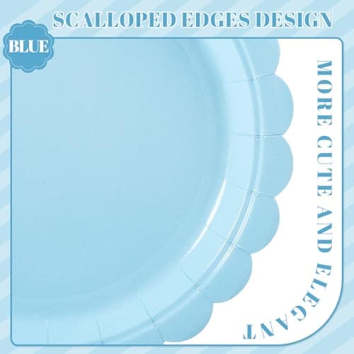 NatNarr 30 Pcs Light Blue Plates, Boy Baby Shower Decorations 9 Inch Scalloped Baby Blue Dessert Party Plate Cute Paper Plate for Easter Party, Birthday, Wedding, Bridal Shower - Thumbnail 3