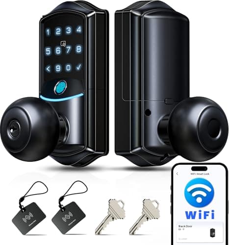 Veise VE028 WiFi Fingerprint Smart Door Lock with Knob Handle, Matte Black