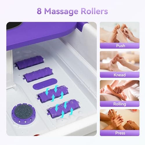 CuPiLo Foot Spa Bath Massager with Heat, Collapsible Foot Massager Spa Soaking Tub with Bubbles, Red Light, Pumice Stone, Shiatsu Massage Rollers, Pedicure Foot Spa for Relaxation, Gifts(Purple) - Thumbnail 4