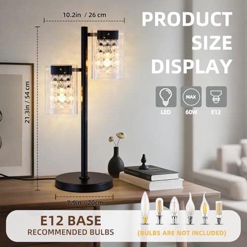 TYhogar Crystal Table lamp-Modern Black Lamps for Living Room,Plug in Bedside Lamps with Switch,Elegant Desk lamp for Room Decor,Bedroom,Dining Room,23" Tall - Thumbnail 3
