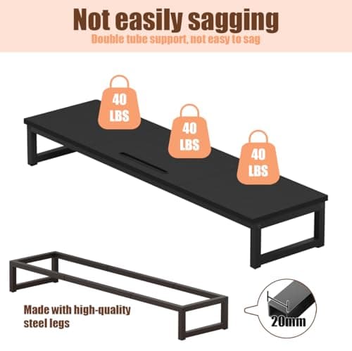 huacz Dual Monitor Stand Riser, 38.7'' Long Wood and Steel Monitor Stand for 2 Monitors, Ergonomic Desktop Organizer with Tablet Stand for Computer,Laptop,TV (Black) - Thumbnail 6