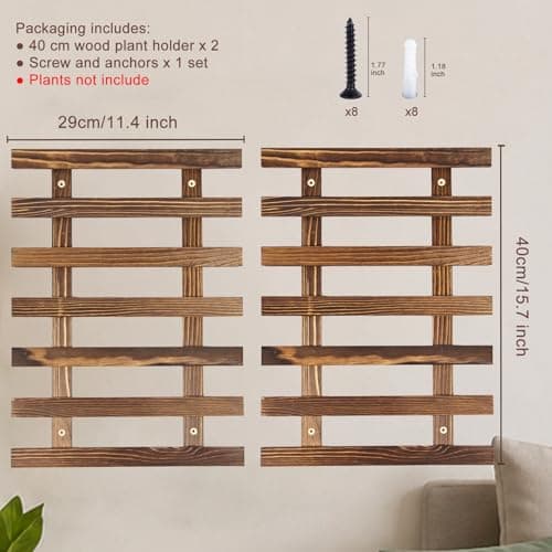 2 Pcs Wall Planter for Indoor Outdoor Plants - Wooden Wall Amounted Plant Holder for Hanging Pots, Vertical Pack Wood Garden Trellis for Climbing Plants Orchid Ivy Vine Rose Patio Home Decor, 15.75" - Thumbnail 3