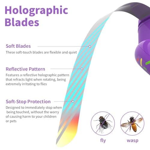 Fly Fans for Tables Fly Repellent Outdoor Keep Flies Away, Flies Spinner Table Top with Holographic Blades, Bug Traps for Picnic, Party, BBQ (Purple) - Thumbnail 3