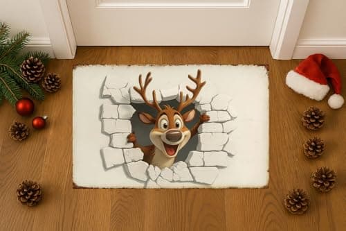 Carastora Christmas Reindeer Holiday Doormat, Anti-Fatigue Mat, Durable and Non-Slip for Indoor and Outdoor Use, Home Decor, Housewarming Gift, Size: 20 x 31 inches - Thumbnail 2