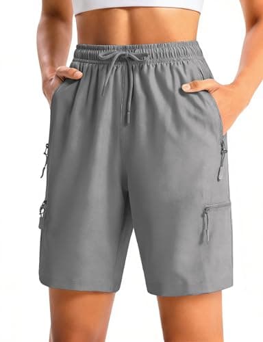 Cyasundent Women's 7" Hiking Cargo Shorts Lightweight Stretch Quick Dry Athletic Golf Summer Bermuda Shorts for Women (Light Grey_XXL) - Image 1