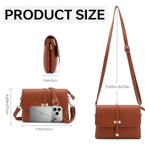 Goinsound Minimalist Crossbody Purse Vegan Leather Cell Phone Purse with RFID Blocking Card Slots for Women Brown - Thumbnail 3