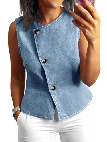UNCLECAT Womens Denim Vest Tops 2026 Spring Summer Button Down Sleeveless Blazer Business Casual Work Waistcoat - Image 1