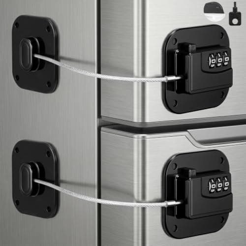 Fridge Lock, Heavy Duty Refrigerator Lock with No Drill Installation, Cabinet Lock for Drawers and Freezer Door, Adhesive Cabinet Safety Latch - Image 1