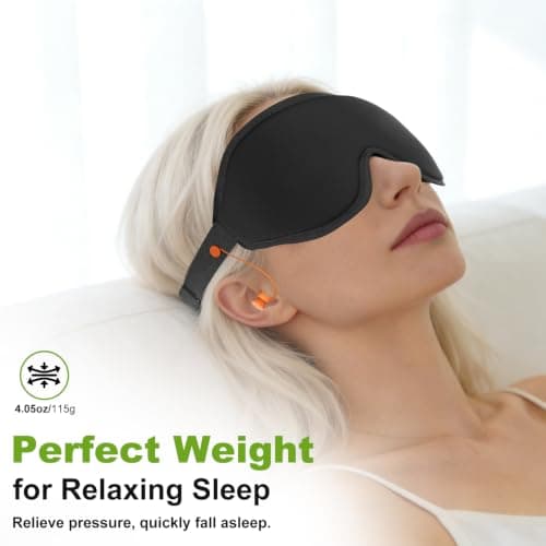 3D Contoured Sleep Mask with Earplug Retainer Cord,100% Pressure-Free & Total Light Blocking Eye Mask with Adjustable Strap. Ideal for Sleep Earplug User, Airplane Travel, Meditation Black - Thumbnail 5