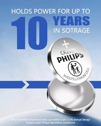 Philips CR2025 3V Lithium Coin Battery (20 Pack) | 10-Year Shelf Life, Stable Power Output, Child-Safe Packaging | works with Key Fobs, Smart Locks & Household Devices - Thumbnail 3