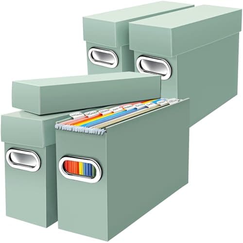 Naleyber File Organizer Box with Lid & Handle, Heavy Duty Hanging File Folder Storage Boxes for Letter Size, Portable Filing Organizer for Office, Home, Classroom, Sage 4 Pack - Image 1