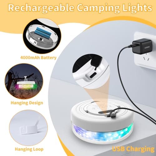 KOBAIBAN Camping String Lights Rechargeable 4000mAh, 3 in 1 Upgraded Outdoor String Lights with 13 Lighting Modes, 32.8FT LED Hanging Lights, Waterproof Camping Lights for Awning Party Festival Decor - Thumbnail 6