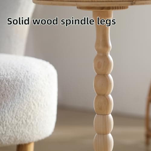 Aboacent Rattan Small Side Table, Round Drink Table for Small Spaces, Boho Accent End Table with Solid Wood Leg for Living Room, Nightstand Table for Bedroom, Corners - Thumbnail 6