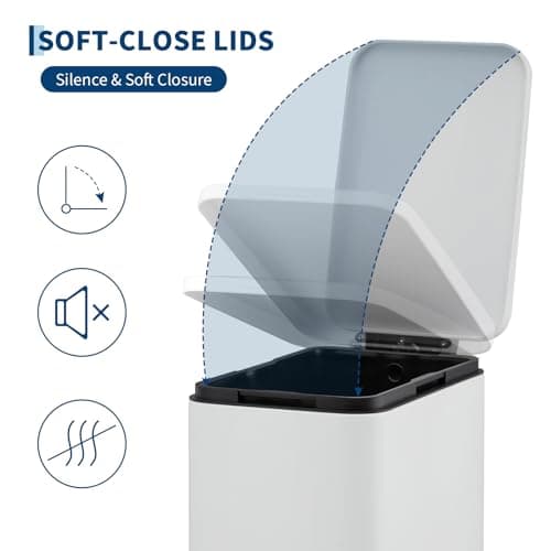 Garvee 13 Gallon Kitchen Trash Can, Stainless Steel Step Garbage Bin with Soft-Close Lid & Removable Bucket, Fingerprint Proof, Slim for Narrow Spaces, Bathroom or Office - Thumbnail 2