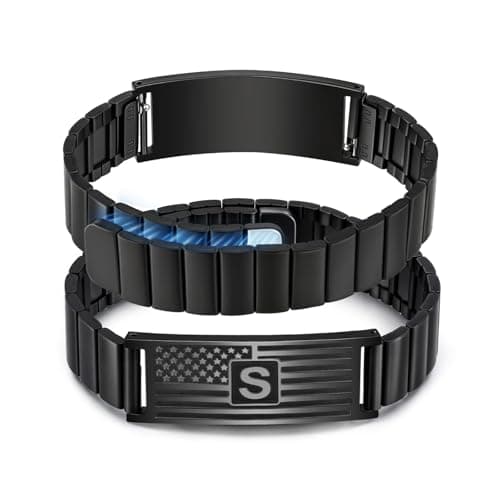 FLHEART Initials Bracelets for Men, American Flag A-Z Capital Letters Stainless Steel Adjustable Bracelet Jewelry Gifts for Men Son Grandson Brother Dad Husband - Image 1