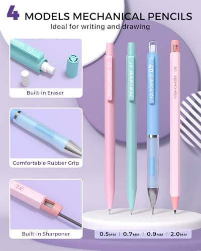 Four Candies 36PCS Aesthetic School Supplies, Mechanical Pencil Set 0.5mm, 0.7mm, 0.9mm & 2.0mm with 624 Lead Refills, Back to School Supplies for Writing & Drawing, Ideal Stationary Set Gift (Blue) - Thumbnail 2