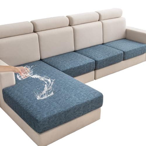 KRFOONN Waterproof Couch Cushion Covers for Sectional Sofa L Shape Stretch Separate Seat Cushion Cover Washable Chaise Lounge Sofa Slipcover Furniture Protector (3 Seats Covers + 1 Chaise Cover, 01) - Image 1