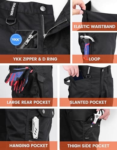 DURAWERK Men's Work Pants, Carpenter Pants with Reinforced Knee Pad Pockets, Heavy Duty Durable Safety Trousers, Utility Cargo Pants, Ripstop Tactical Pants for Outdoor Construction (Black, 36WX30L) - Thumbnail 4