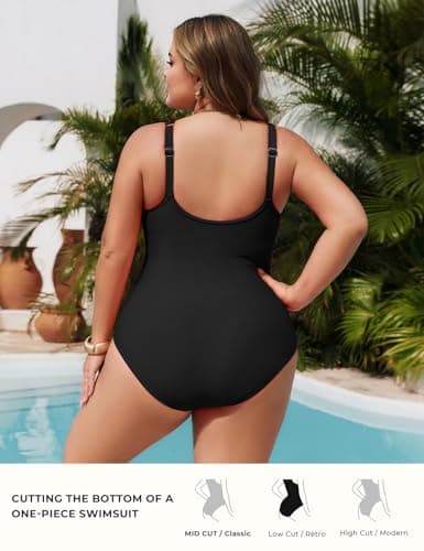 Hanna Nikole Women Tummy Control One Piece Swimsuit,V-Neck Bathing Suit,High Coverage Swimsuit for Summer Vacations Black 16W - Thumbnail 2