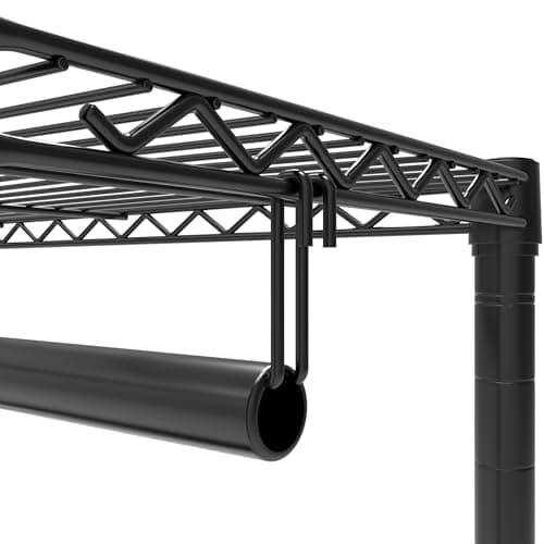 ecobedding Heavy Duty Garment Rack, 1000LBS Max Load Freestanding Closet Organizer with 6 Storage Shelves & 3 Adjustable Hanging Rods, Multifunctional, Glossy Black, 15.75" D x 70-88.5" W x 76.5" H - Thumbnail 5