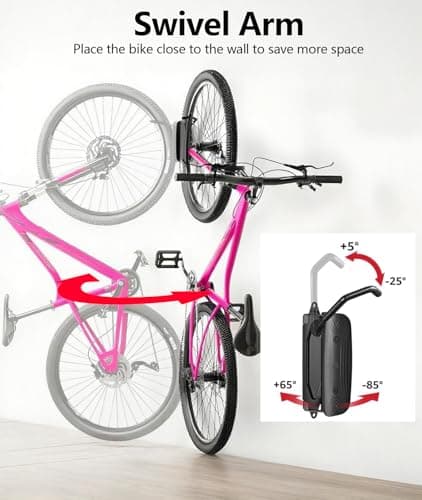 Irosiy 4 Pack Swivel Bike Wall Mount, Bike Hangers for Garage, Space-Saving Vertical Bike Rack, Sturdy Bike Storage Rack Holds Up to 66lbs, Easy to Install. - Thumbnail 3