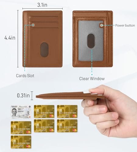 Auskang Gifts for Fathers Day, Men's Wallet with Smart Tracker Works for Find My App, Credit Card Holder Leather Slim Minimalist RFID Blocking Smart Wallet for Men (Brown) - Thumbnail 4