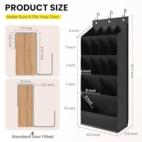 18 Pairs Over the Door Shoe Organizer, Shoe Rack for Closet Door with Large Breathable Pockets, Hanging Shoes Rack for Boots, Behind the Door Organizer Shoe Holder for Categorized Storage, Black - Thumbnail 5