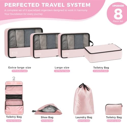 8-Piece Compression Packing Cubes for Travel, Stylish Luggage Organizer Set for Women, Space Saving Travel Essentials, Perfect for Vacation Cruise, Weekend Getaways & Carry-On Packing - Light Pink - Thumbnail 4