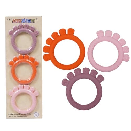 Baby Silicone Teething Ring Toys for 0-6,6-12 Months Boys and Girls,Chew Teether Stuff for Infant,Newborn Must Have Essentials,BPA Free,Soft and Textured. (Pink) - Image 1