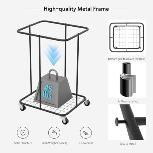 Laundry Basket 155L, Oxford Fabric Laundry Hampers, Metal Frame and Removable Bag Design with Wheels, Suitable for Bedroom, Bathroom, Dorm Room, Laundry Room (Pure Black) - Thumbnail 2