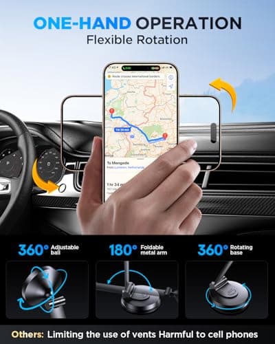 Tophot for MagSafe Car Mount, Car Phone Holder for Dashboard, 360° Rotatable Magnetic Phone Holder for Cars, Strong Adhesive, Sturdy Metal Mount, Compatible with iPhone Samsung - Thumbnail 6