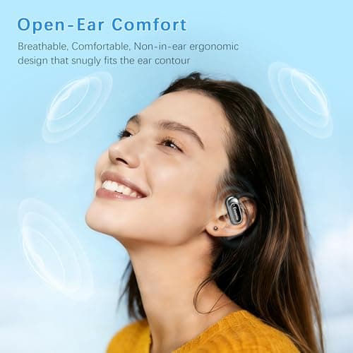 Essonio Open Ear Earbuds Wireless Ear Hooks Headphones, Ultra Lightweight Powerful Stereo Sound 35H Playtime Bluetooth 5.4 Dual Device Sync AI Clear Calls Waterproof for Small Ears - Thumbnail 3