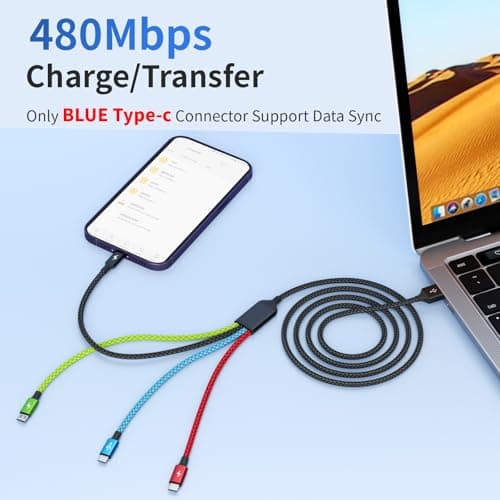 Firsting Cruise Essentials 2026 4 in 1 Multi Charging Cable [2Pack 5FT], Tangle Free USB C Car Charger Cable Nylon Braided with 2 USB-C/IP/Micro, Travel Charging Cords for iPhone Android iPad and More - Thumbnail 4