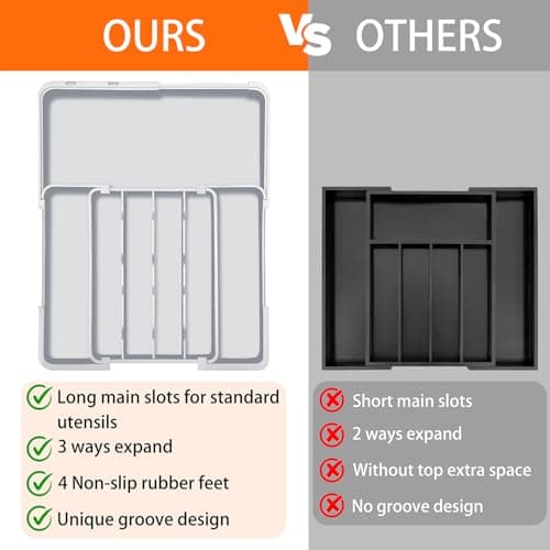 Spaclear Expandable Silverware Drawer Organizer - 7 Compartments BPA-Free Kitchen Utensil Tray, Adjustable 12.6”×9.5" to 19"×15.2", Cutlery Drawer Organizer, Gray - Thumbnail 6