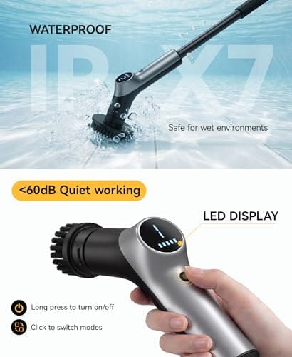 Electric Spin Scrubber,Cordless Power Shower Scrubber with 6 Replaceable Brush Heads,120 Mins Runtime Cleaning Brush with Adjustable Extension Arm for Bathroom,Tub,Tile,Floor - Thumbnail 6