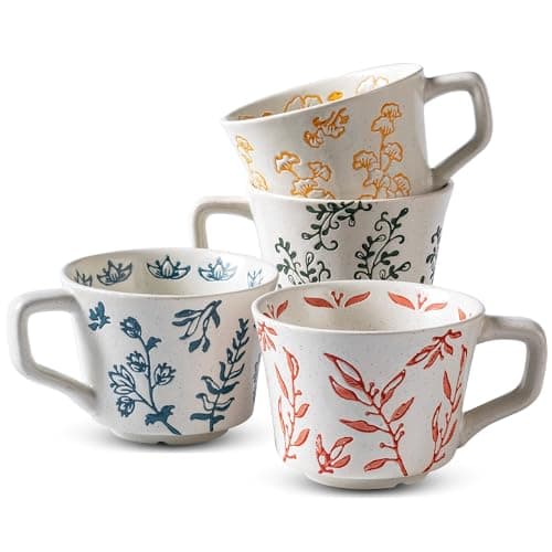Ceramic Mugs 11 oz Unique Luxurious Cups Set of 4, Mug for Coffee Milk Latte Cappuccino Tea, Office Home Dishwasher Microwave Freezer Safe Stoneware Handmade Minimalist Mixed Cup - Image 1