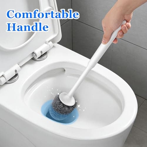 EZKEY Toilet Brush, 2 Pack Toilet Bowl Brush and Holder Set Ergonomic Long Handle Toilet Scrubber with Ventilated Base for Quick Drying, for Bathroom Cleaning, White & Gray - Thumbnail 6