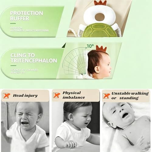 Baby Head Protector Backpack, Toddler Baby Head Protection Backpack with Baby Knee Pads Alarm Function for Walking & Crawling, Soft, Breathable and Wearing Safety Baby Head Protector- Green Turtle - Thumbnail 3