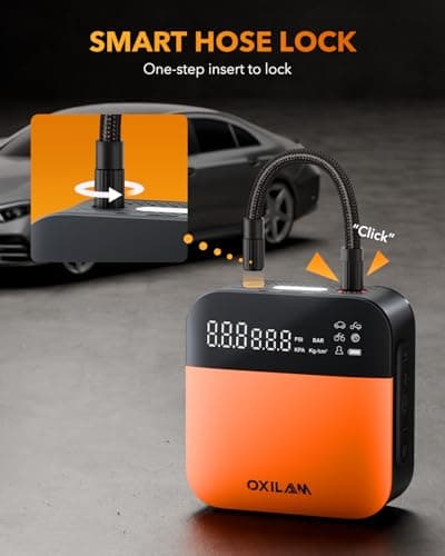 OXILAM C2 Tire Inflator Portable Air Compressor - 150PSI 4X Faster Air Pump for Car Tires with Tire Pressure Gauge, 12V Car Power Adapter, For Cars, Motorcycles, Bikes, Balls and More - Thumbnail 5