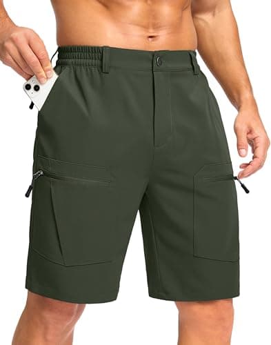 Pudolla Men's Hiking Cargo Shorts 9" Lightweight Stretch Travel Work Shorts for Men Outdoor Casual with 5 Pockets(Olive Green Small) - Image 1