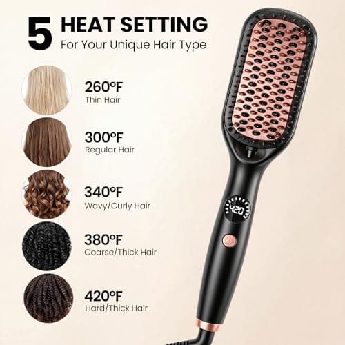 OHUP Hair Straightener Brush 30s Fast Heating Dual Voltage with Rotatable Power Cord and Negative Ionic Dense Bristles Hair Straightening Irons Suitable for Various Hair Types Black - Thumbnail 4