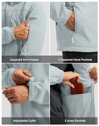 Pudolla Men's Softshell Jacket Fleece Lined Water Resistant Hooded Winter Coats for Men Outdoor Work Hiking with Pockets(Light Grey XX-Large) - Thumbnail 2