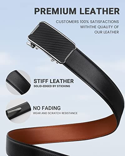 Zitahli Belt Men,Leather Ratchet Belt for Men Dress Casual Every Day with Adjustable Buckle,Trim to Fit For Gift Size 30"-36" - Thumbnail 4
