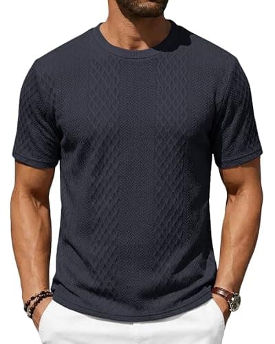 TRFIC Men's T-Shirts Short Sleeve Knit Crewneck Shirts Casual Textured Pullover Tees Navy - Image 1