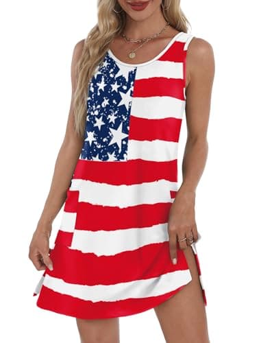 BKRIVE Stars and Stripes Summer Dresses for Women 2026 Loose Swing T Shirt Casual Dress Sundresses with Pockets American Flag S - Thumbnail 3