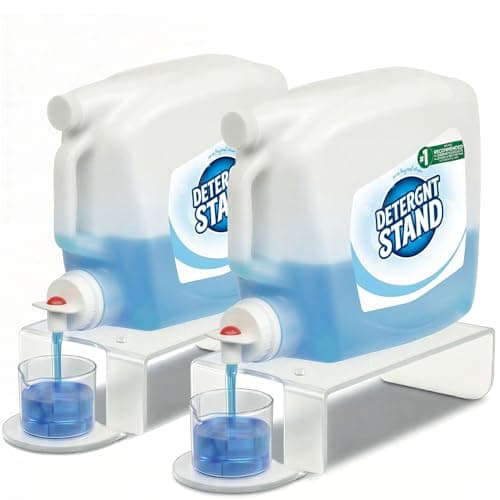 Laundry Detergent Holder Riser Organizer - 2 Pack Clear Acrylic Dispenser Stand with Gravity Flow Base and Cap Station, Universal Fit for Bottles, Laundry Room Organization - Image 1