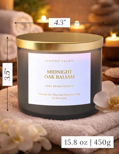 Midnight Oak Balsam 3-Wick Scented Candle | Balsam & Cedar Forest Aromatherapy Candle for Home | 15.8 oz Large Calming Soy Candle | Clean Burn, Long Lasting | Gift for Men & Women - Thumbnail 5