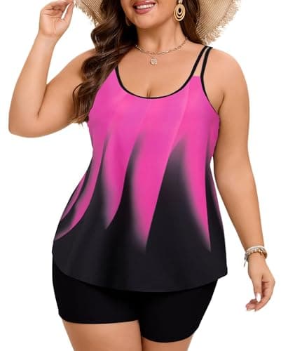 Arolina Women's Tankini Swimsuits Two Piece High Rise Bathing Suit Flowy Pool Rose Red Patterns Swimsuit 22W - Thumbnail 3
